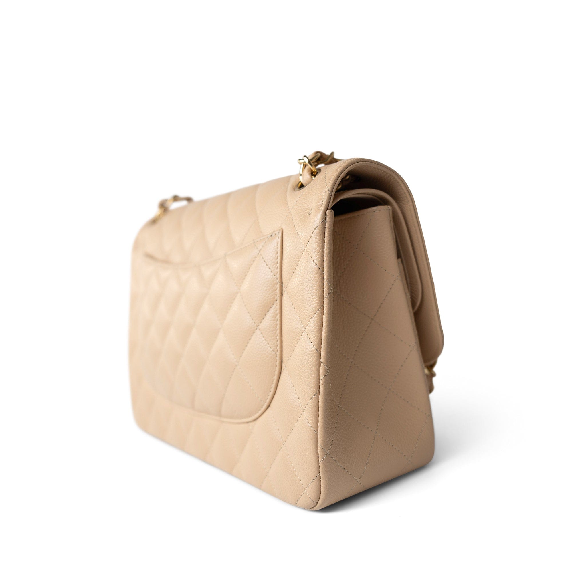 CHANEL Handbag Beige / Classic flap Beige Clair Caviar Quilted Jumbo Classic Flap Gold Hardware - Redeluxe