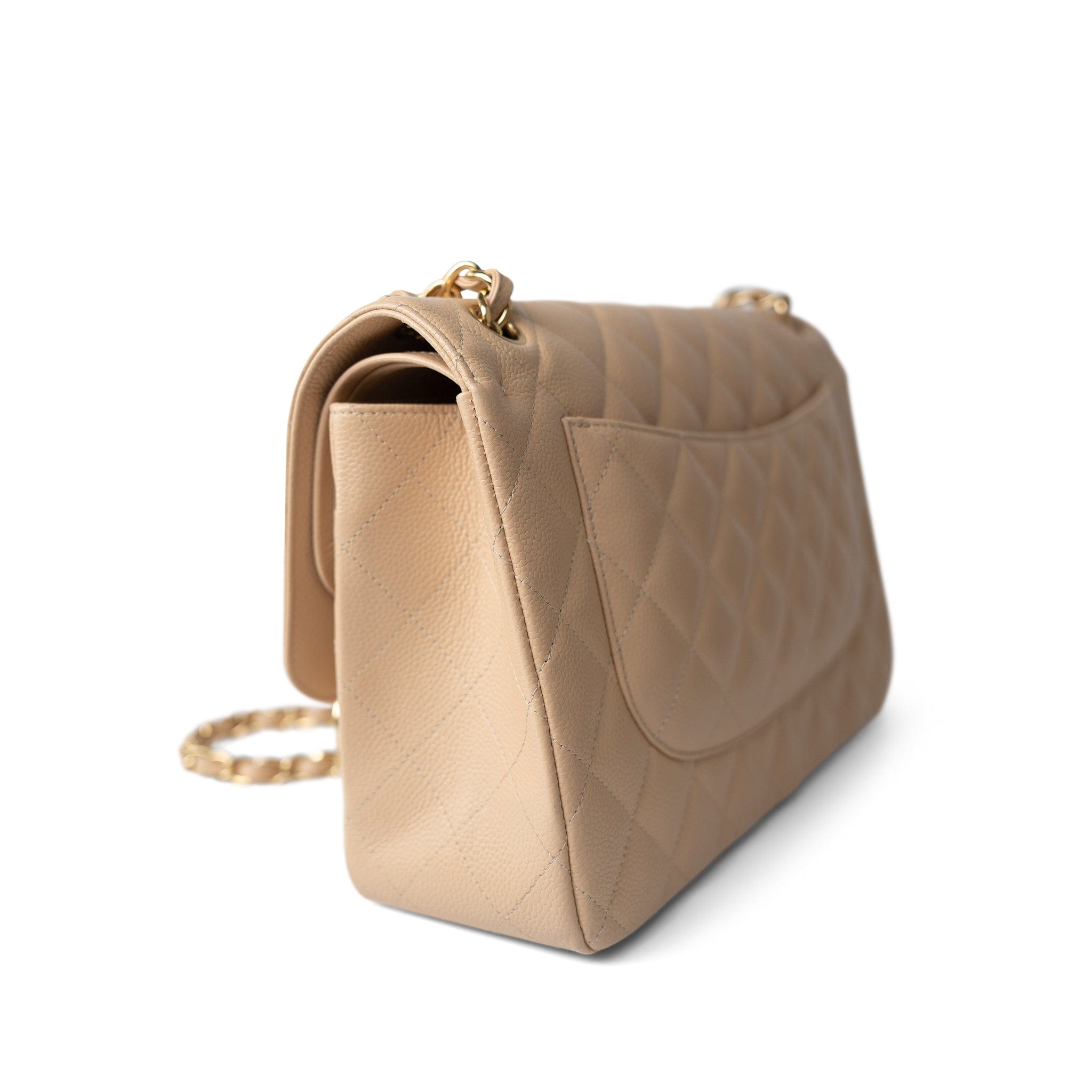 CHANEL Handbag Beige / Classic flap Beige Clair Caviar Quilted Jumbo Classic Flap Gold Hardware - Redeluxe