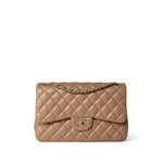 CHANEL Handbag Beige Dark Beige / Caramel Lambskin Quilted Jumbo Classic Flap Light Gold Hardware - Redeluxe