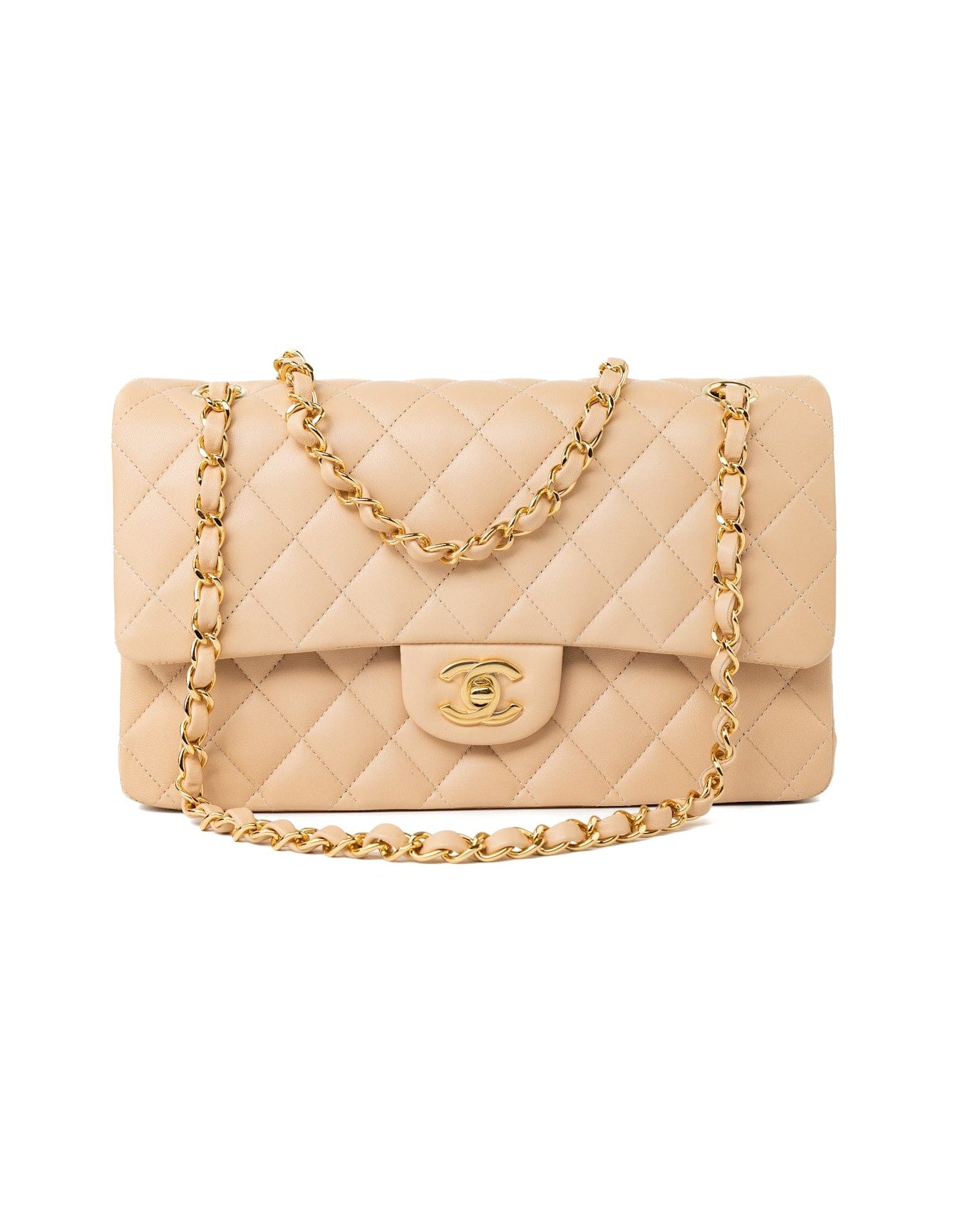 CHANEL Handbag Beige Lambskin Quilted Classic Flap Medium GHW - Redeluxe