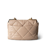 CHANEL Handbag Beige Light Beige Goatskin Quilted 19 Flap Large Mixed Hardware - Redeluxe