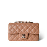 CHANEL Handbag Beige Light Caramel Quilted Mini Rectangular Silver Hardware - Redeluxe