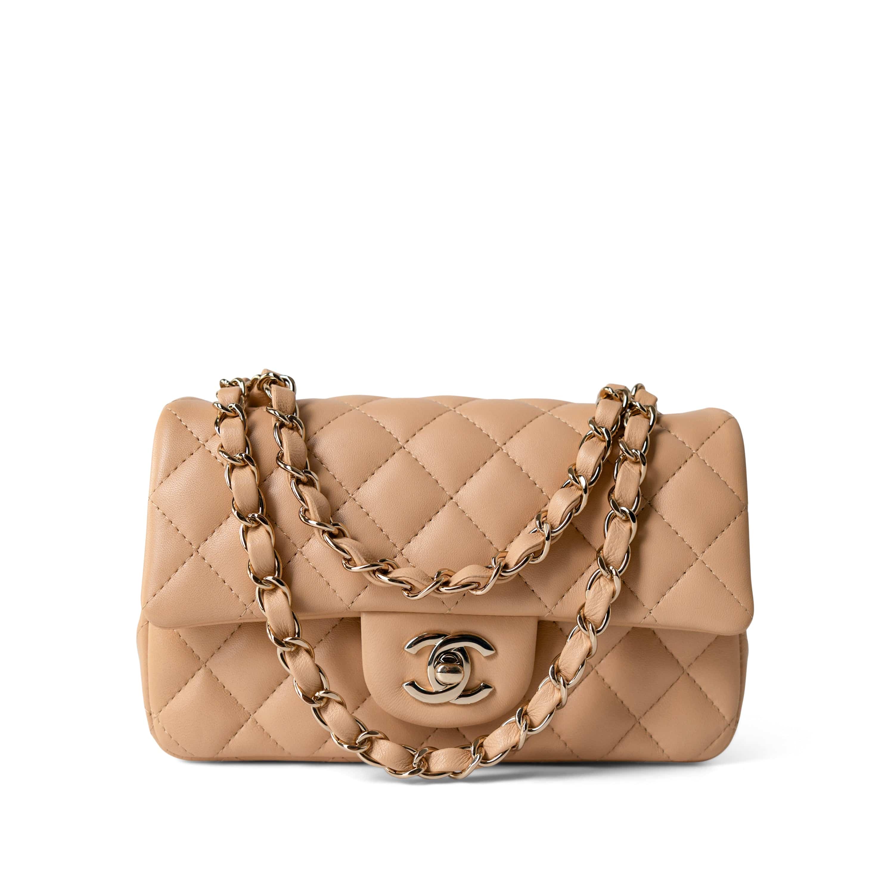 CHANEL Handbag Beige / Single Flap 23C Beige Lambskin Quilted Mini Rectangular Flap Light Gold Hardware - Redeluxe