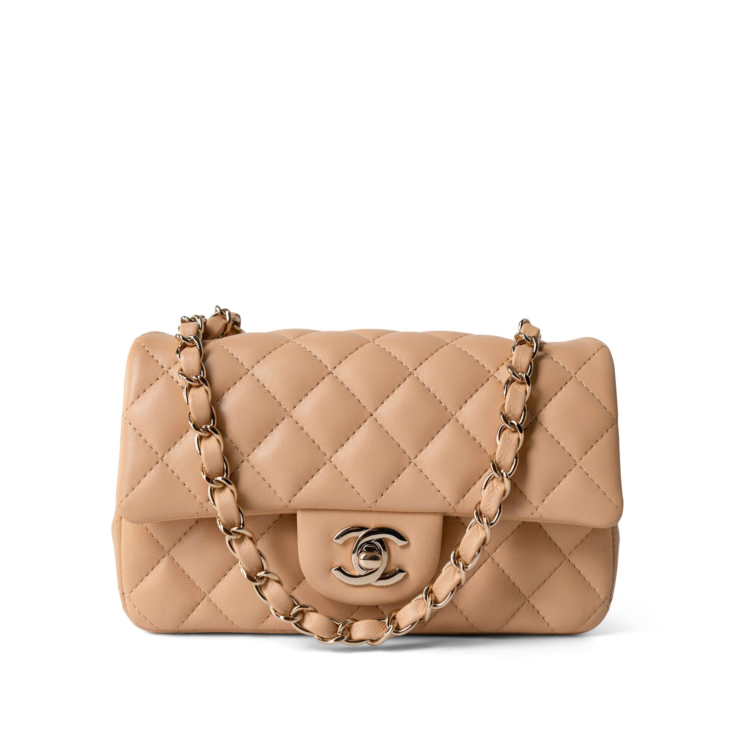 CHANEL Handbag Beige / Single Flap 23C Beige Lambskin Quilted Mini Rectangular Flap Light Gold Hardware - Redeluxe