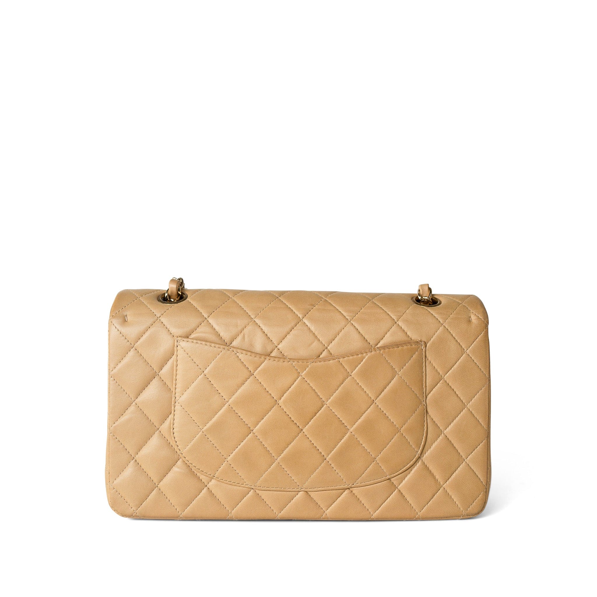 CHANEL Handbag Beige Vintage Beige Lambskin Quilted Classic flap Medium Gold Hardware - Redeluxe