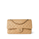 CHANEL Handbag Beige Vintage Beige Lambskin Quilted Classic flap Medium Gold Hardware - Redeluxe