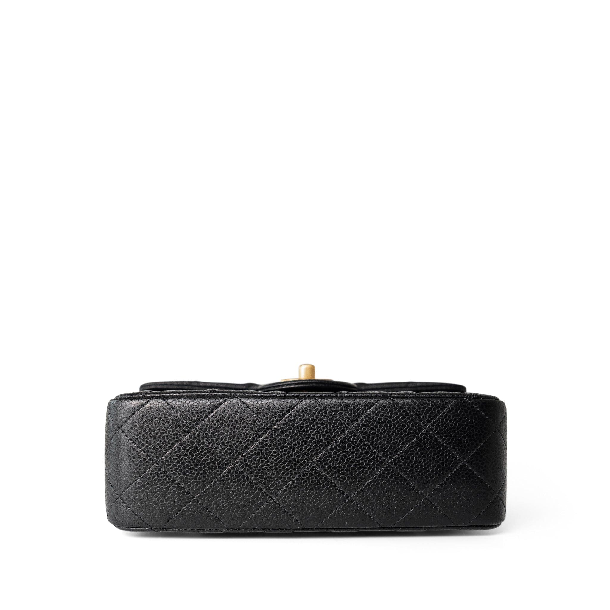 CHANEL Handbag Black 16C Black Caviar Quilted Mini Rectangular Single Flap Antique Gold Hardware - Redeluxe