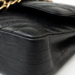 CHANEL Handbag Black 18B Metallic Black Crumpled Calfskin Chevron Classic Flap Medium Aged Gold Hardware - Redeluxe