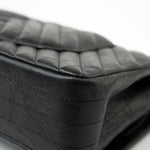 CHANEL Handbag Black 18B Metallic Black Crumpled Calfskin Chevron Classic Flap Medium Aged Gold Hardware - Redeluxe