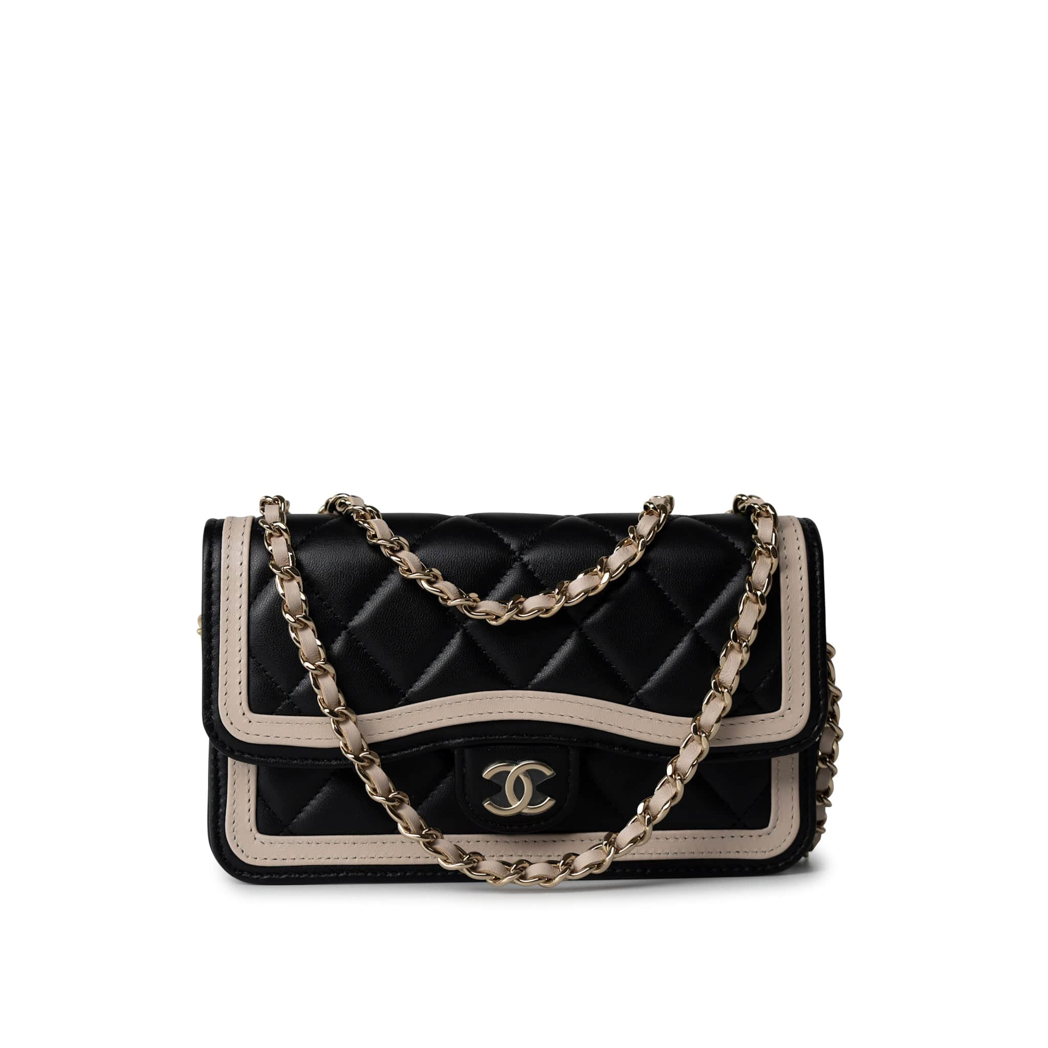 CHANEL Handbag Black 23B Black / Beige O Phone Holder w/ Chain Flap Light Gold Hardware - Redeluxe