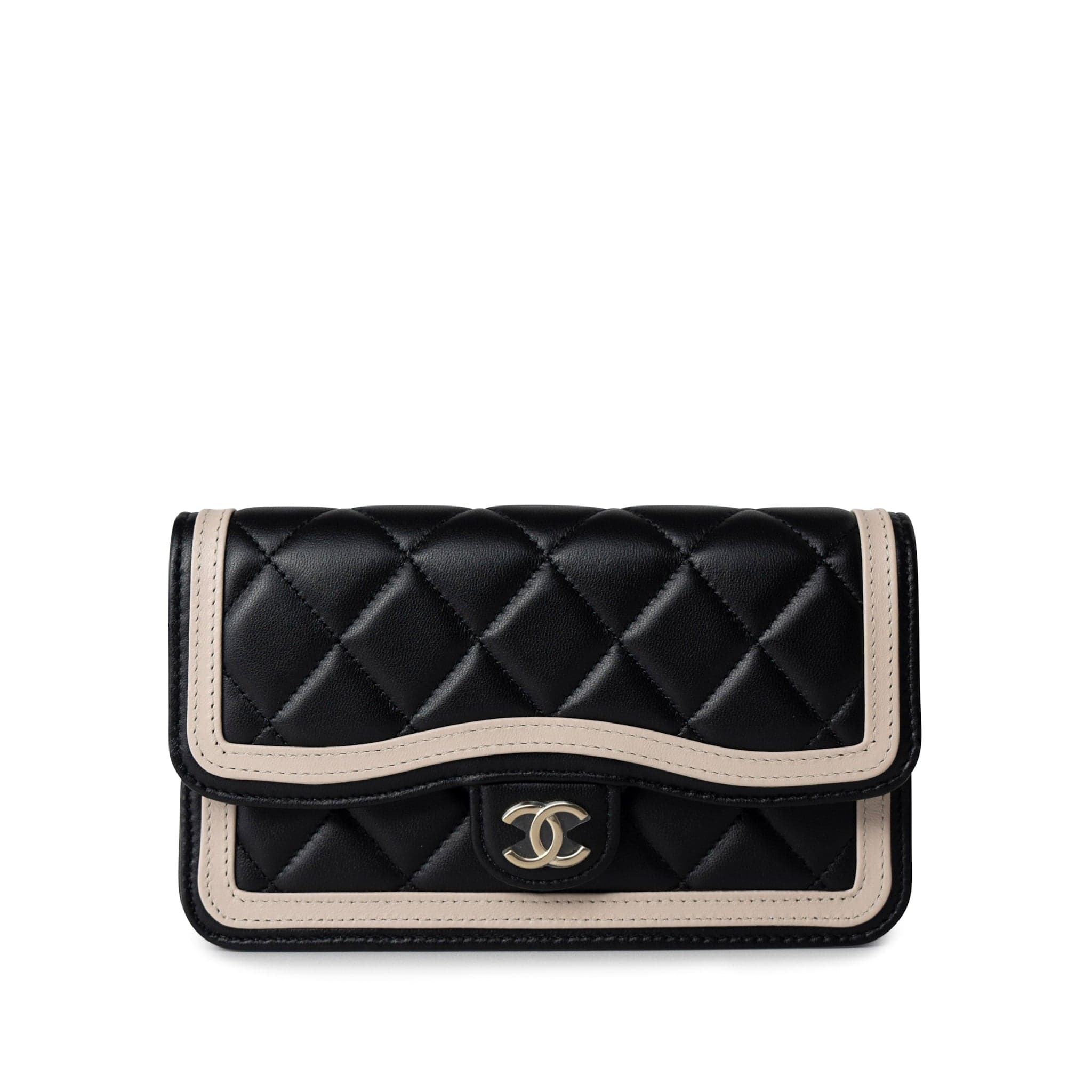 CHANEL Handbag Black 23B Black / Beige O Phone Holder w/ Chain Flap Light Gold Hardware - Redeluxe