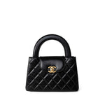 CHANEL Handbag Black 23K Shiny Black Aged Calfskin Quilted Nano Kelly Shopping Bag - Redeluxe