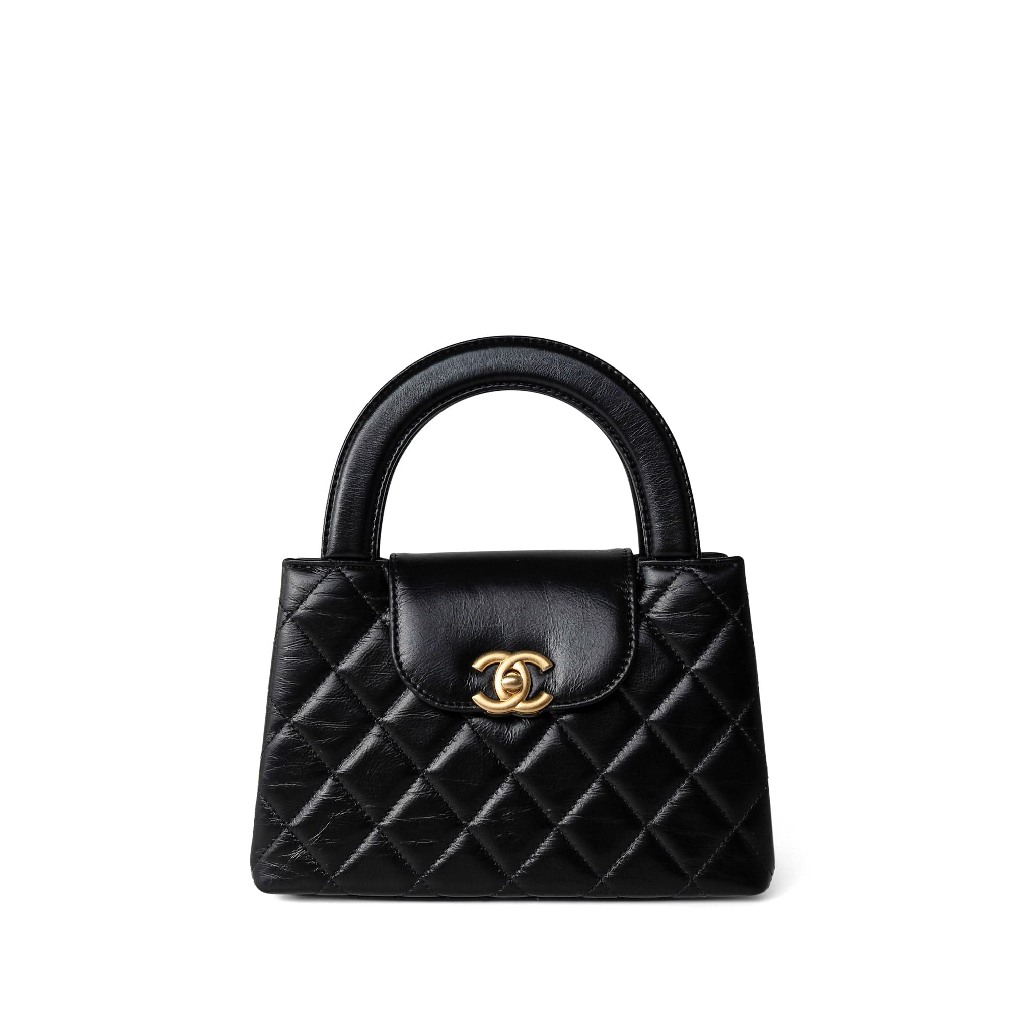 CHANEL Handbag Black 23K Shiny Black Aged Calfskin Quilted Nano Kelly Shopping Bag - Redeluxe