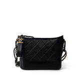 CHANEL Handbag Black Black Aged Calfskin Quilted Gabrielle Hobo Bag Small Mixed Hardware - Redeluxe