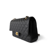 CHANEL Handbag Black Black Caviar Quilted Classic Flap Medium Gold Hardware - Redeluxe