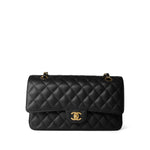 CHANEL Handbag Black Black Caviar Quilted Classic Flap Medium Gold Hardware - Redeluxe