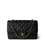 CHANEL Handbag Black Black Caviar Quilted Jumbo Classic Flap Gold Hardware - Redeluxe