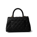 CHANEL Handbag Black Black Caviar Quilted Mini Coco Handle Light Gold Hardware - Redeluxe