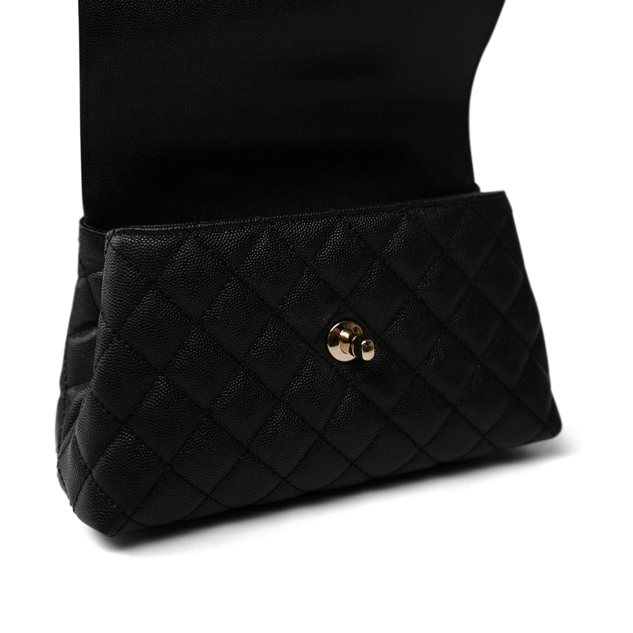 CHANEL Handbag Black Black Caviar Quilted Mini Coco Handle Light Gold Hardware - Redeluxe