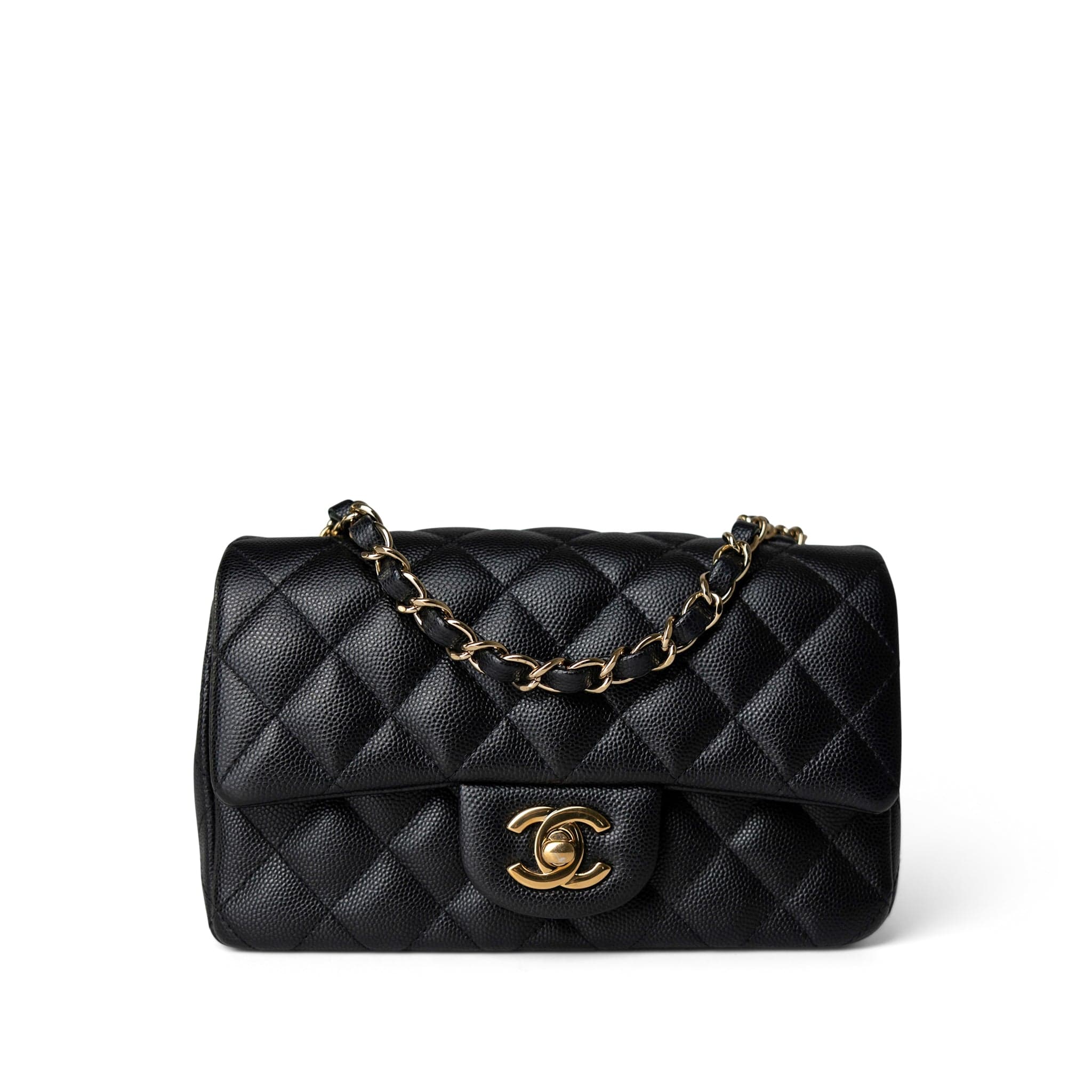 CHANEL Handbag Black Black Caviar Quilted Mini Rectangular Flap Gold Hardware - Redeluxe