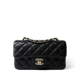 CHANEL Handbag Black Black Caviar Quilted Mini Rectangular Flap Light Gold Hardware - Redeluxe