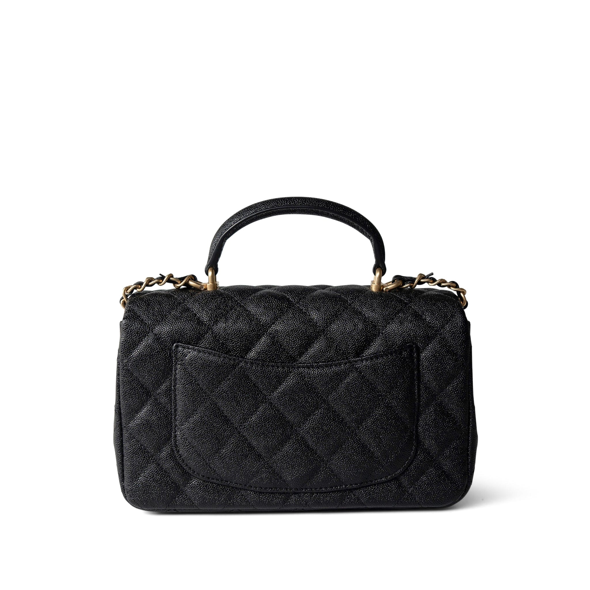 CHANEL Handbag Black Black Caviar Quilted Mini Top Handle Antique Gold Hardware - Redeluxe