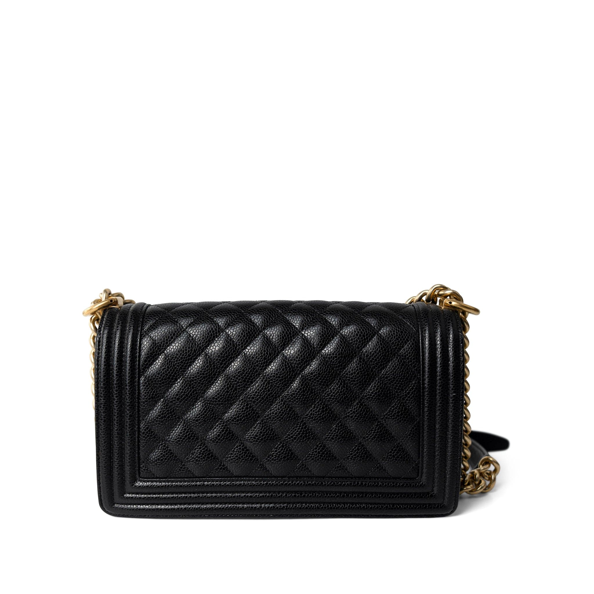 CHANEL Handbag Black Black Caviar Quilted Old Medium Boy Bag Aged Gold Hardware - Redeluxe