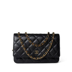 CHANEL Handbag Black Black Caviar Quilted Wallet on Chain WOC Gold Hardware - Redeluxe