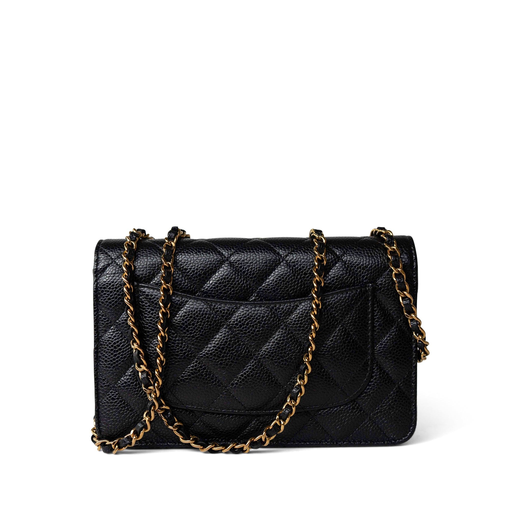 CHANEL Handbag Black Black Caviar Quilted Wallet on Chain WOC Gold Hardware - Redeluxe