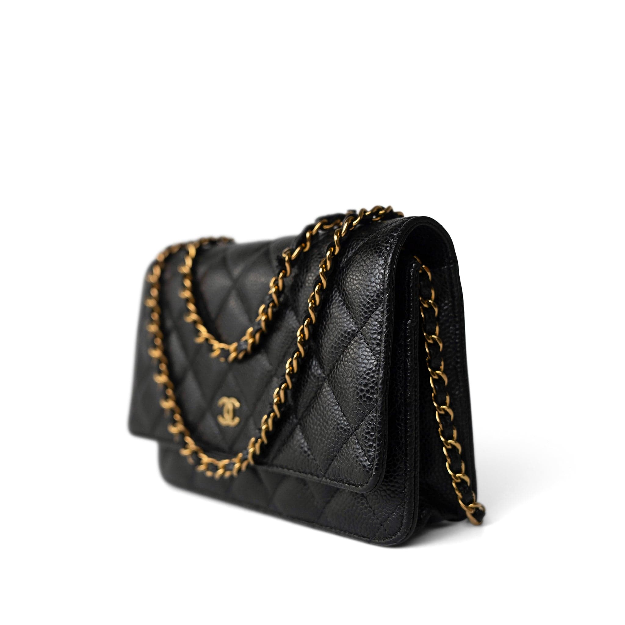 CHANEL Handbag Black Black Caviar Quilted Wallet on Chain WOC Gold Hardware - Redeluxe