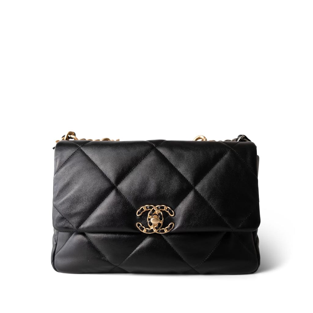 CHANEL Handbag Black Black Lambskin Quilted 19 Flap Medium/Large Mixed Hardware - Redeluxe