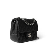 CHANEL Handbag Black Black Lambskin Quilted Mini Square Flap Silver Hardware - Redeluxe