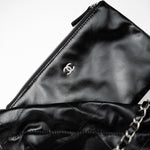 CHANEL Handbag Black Calfskin Quilted Drawstring 22 Bag Small Antique Silver Hardware - Redeluxe