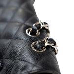 CHANEL Handbag Black Caviar Quilted Jumbo Single Flap Silver Hardware - Redeluxe