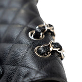 CHANEL Handbag Black Caviar Quilted Jumbo Single Flap Silver Hardware - Redeluxe