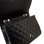 CHANEL Handbag Black Caviar Quilted Jumbo Single Flap Silver Hardware - Redeluxe