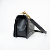 CHANEL Handbag Black Caviar Quilted Old Medium Boy Bag Aged Gold Hardware - Redeluxe