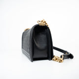 CHANEL Handbag Black Caviar Quilted Old Medium Boy Bag Aged Gold Hardware - Redeluxe