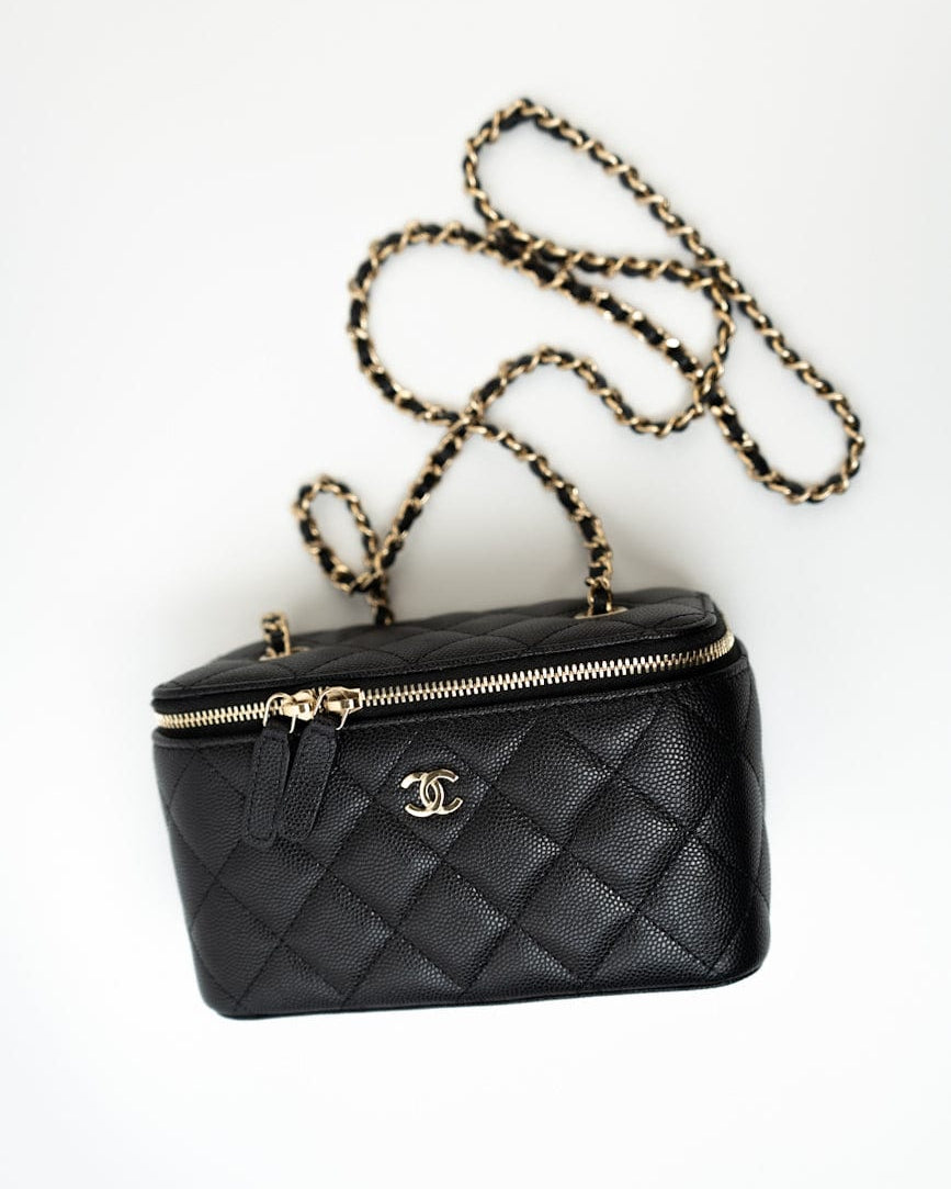 CHANEL Handbag Black Caviar Quilted Small Vanity Case LGHW - Redeluxe