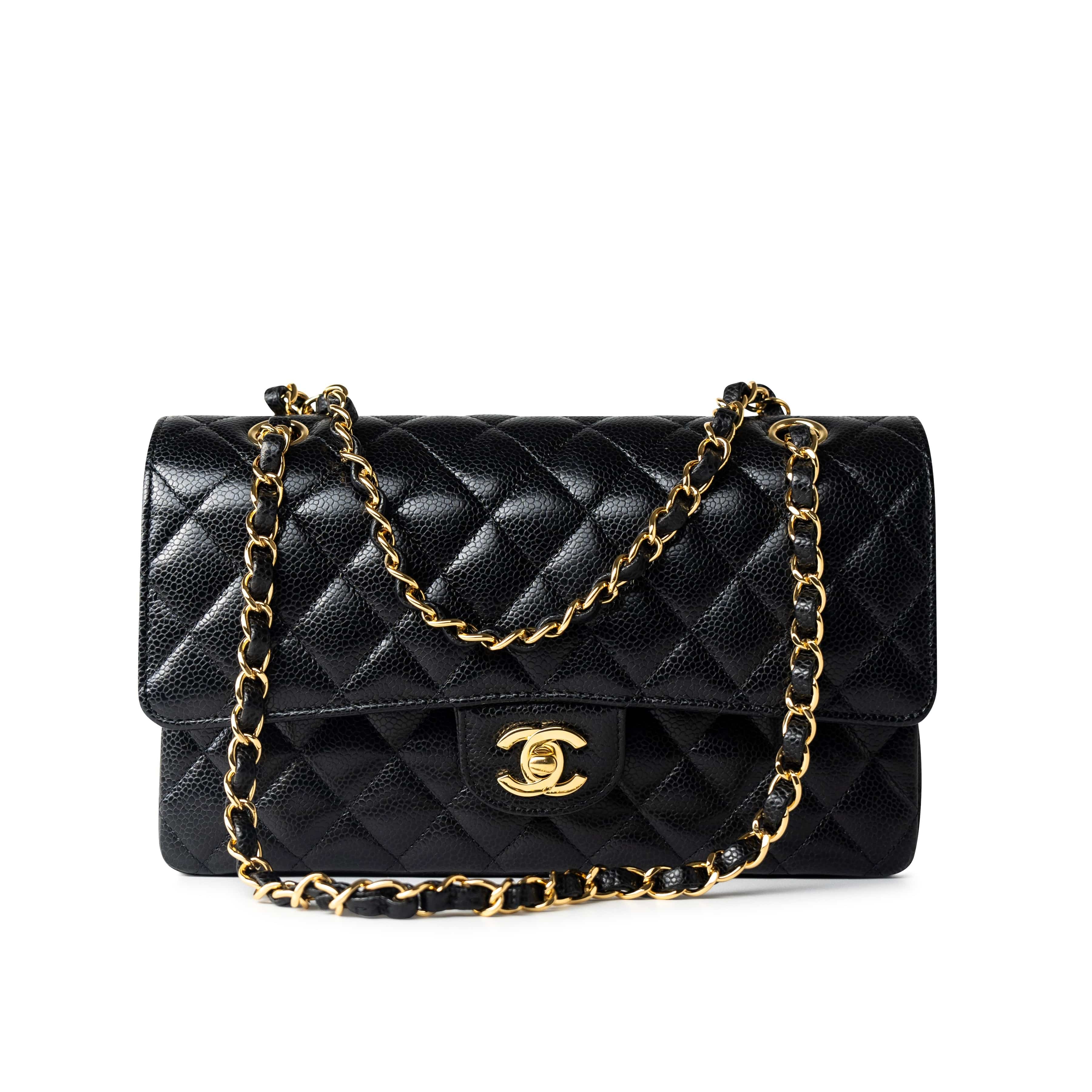 CHANEL Handbag Black Classic Flap Medium Caviar Quilted Gold Hardware - Redeluxe