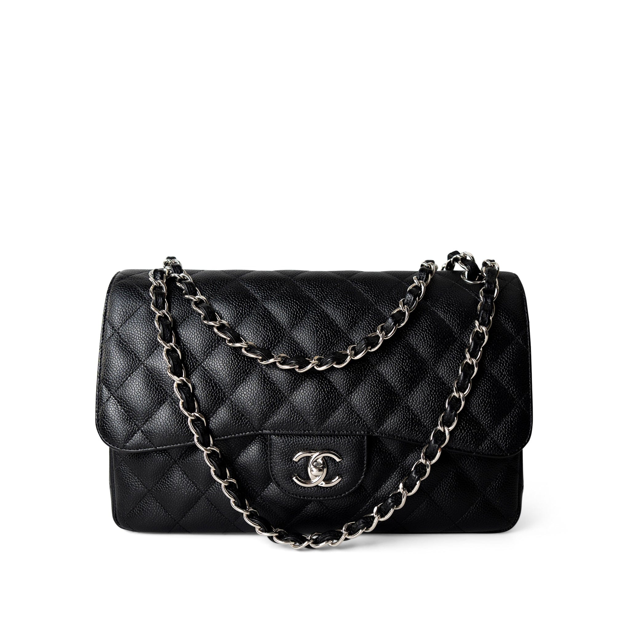 CHANEL Handbag Black Jumbo Caviar Quilted Classic Double Flap SHW - Redeluxe