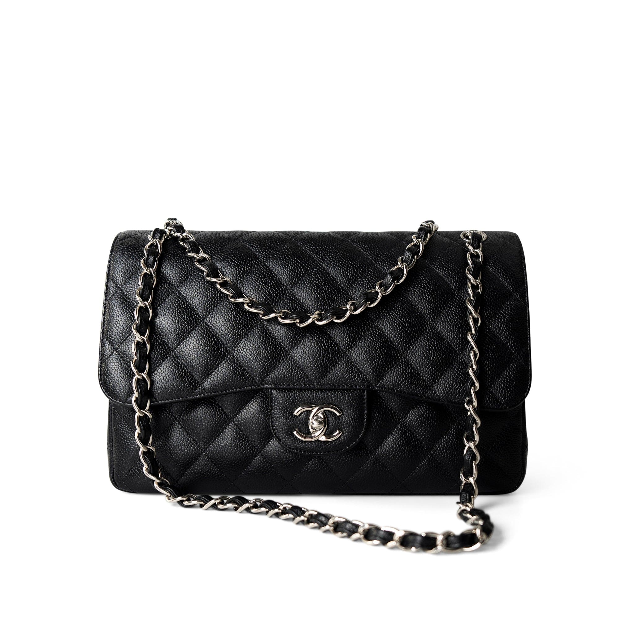 CHANEL Handbag Black Jumbo Caviar Quilted Classic Double Flap SHW - Redeluxe