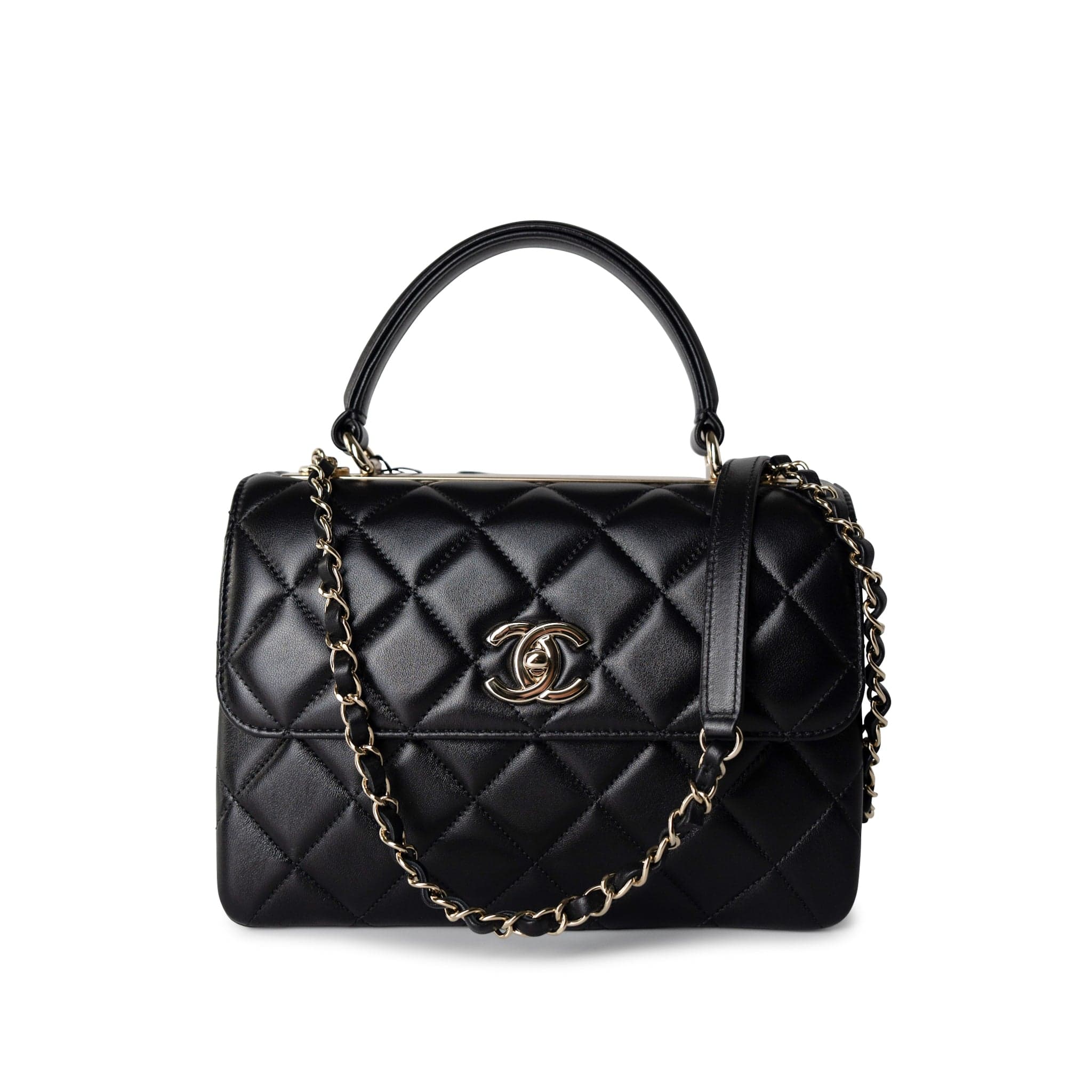 CHANEL Handbag Black / Lambskin 21S Black Lambskin Quilted Small Trendy CC Light Gold Hardware - Redeluxe