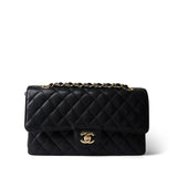 CHANEL Handbag Black Medium Black Caviar Quilted Classic Flap Gold Hardware - Redeluxe