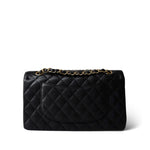 CHANEL Handbag Black Medium Black Caviar Quilted Classic Flap Gold Hardware - Redeluxe