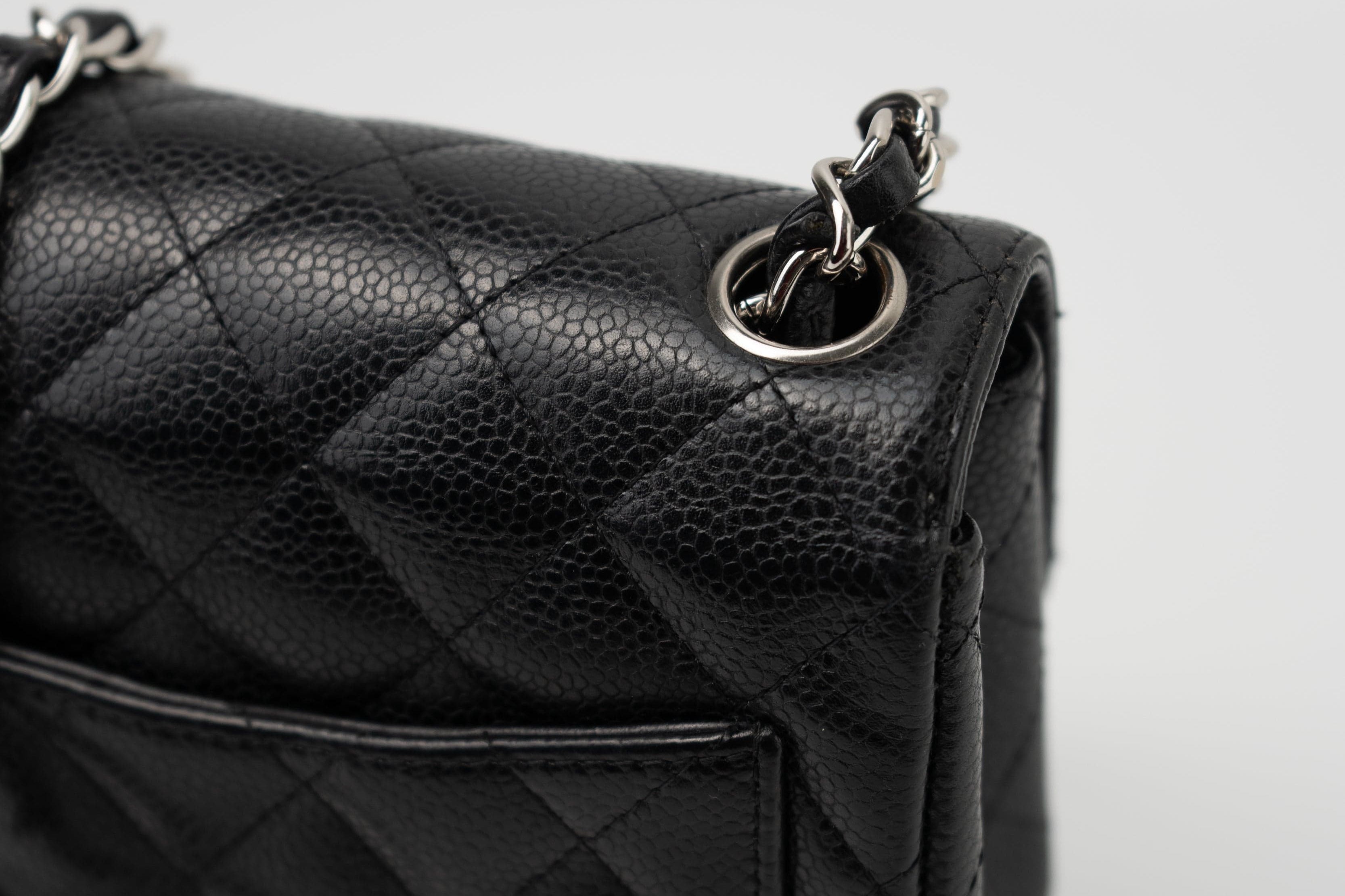 CHANEL Handbag Black Mini Square Caviar Quilted Single Flap SHW - Redeluxe