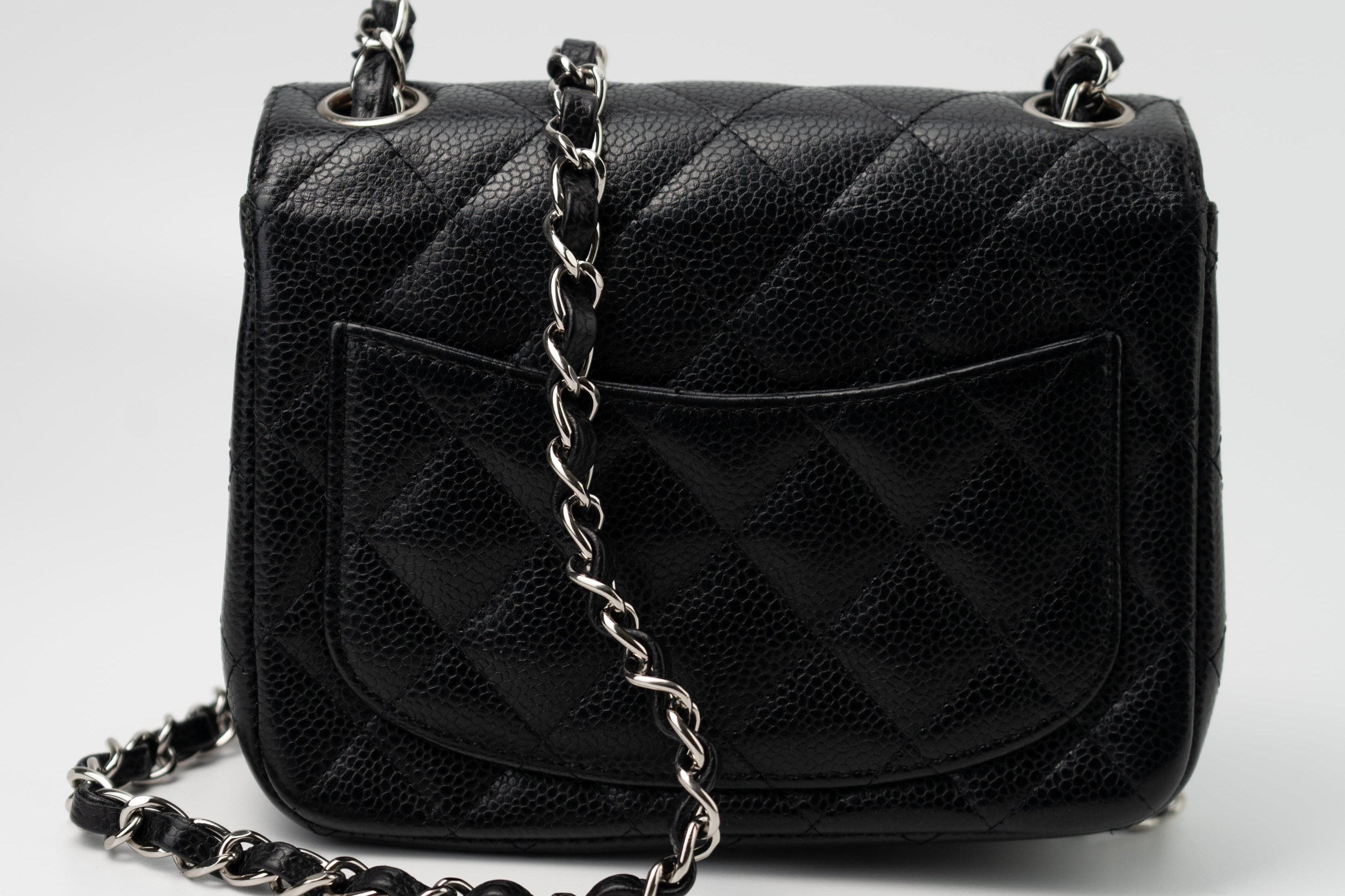 CHANEL Handbag Black Mini Square Caviar Quilted Single Flap SHW - Redeluxe