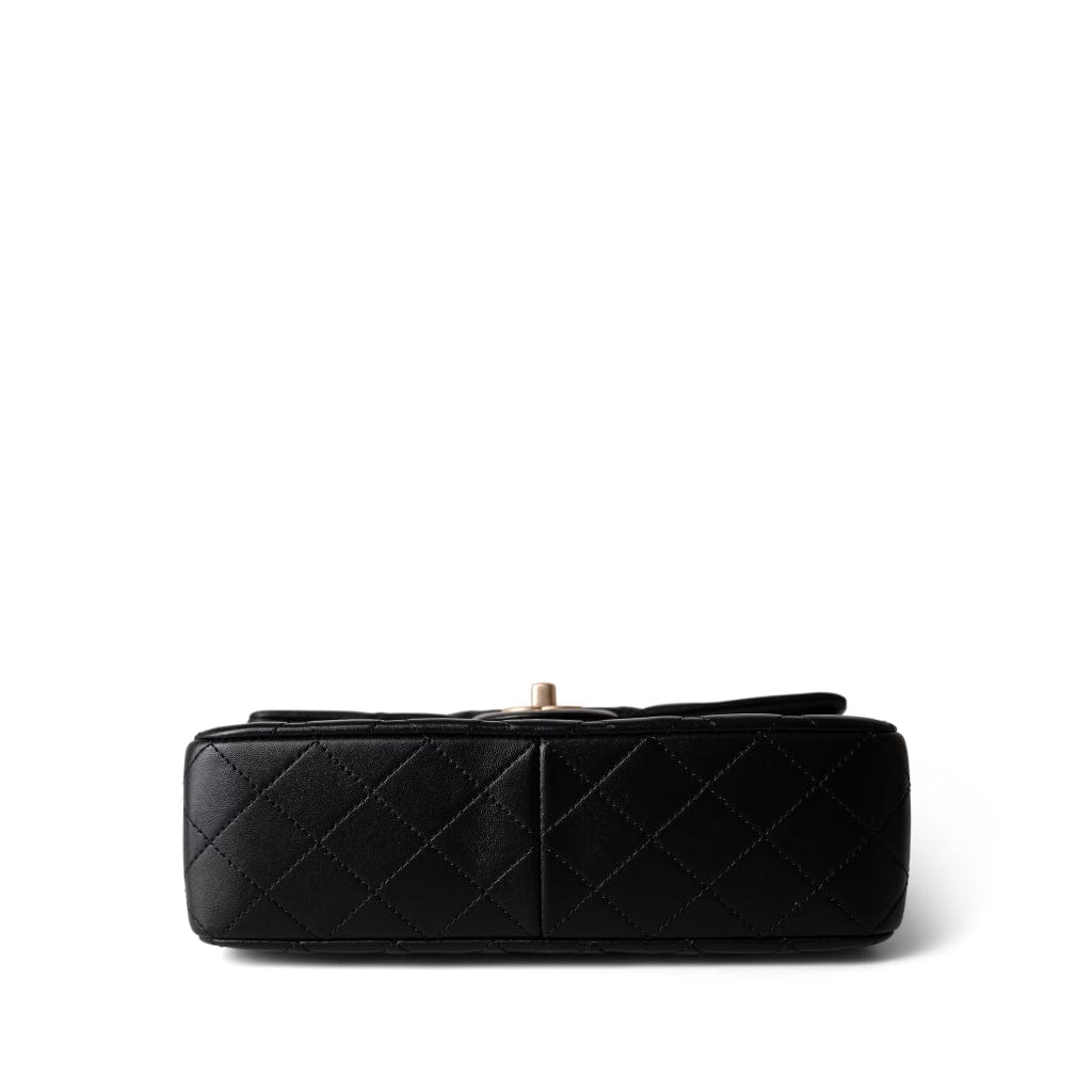 CHANEL Handbag Black Sweet Camelia Single Flap Black Lambskin Quilted Aged Gold Hardware - Redeluxe