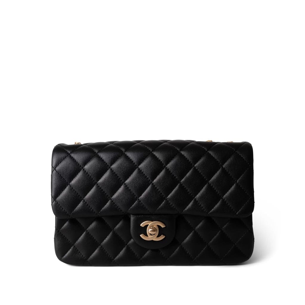 CHANEL Handbag Black Sweet Camelia Single Flap Black Lambskin Quilted Aged Gold Hardware - Redeluxe