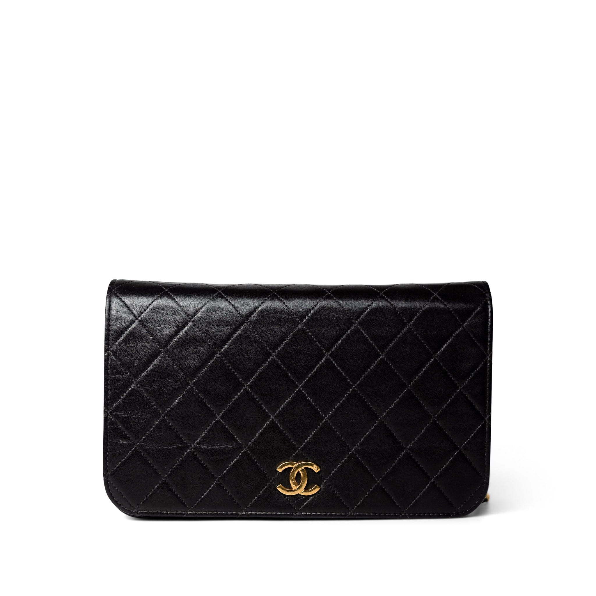 CHANEL Handbag Black Vintage Black Lambskin Quilted Full Flap Bag Gold Hardware - Redeluxe